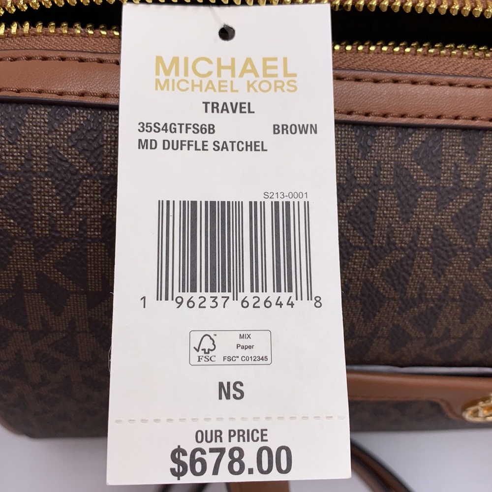 MICHAEL KORS JST TRAVEL MEDIUM DUFFLE SATCHEL SHOULDER CROSSBODY BAG MK BROWN - Picture 16 of 16